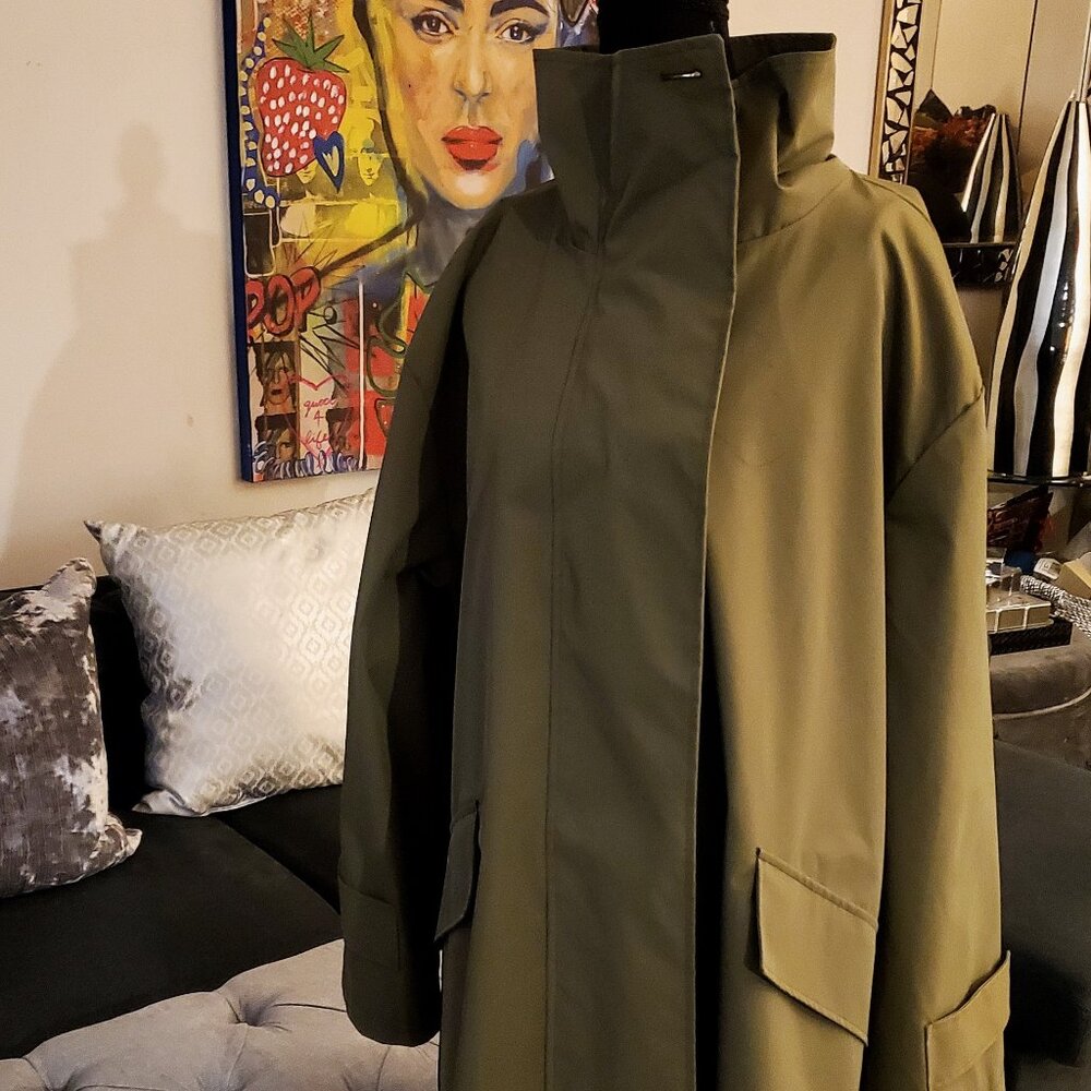 REBECCA MINKOFF WOMEN'S OLIVE GREEN ZIP AND BUTTON FRONT TRENCH  RAIN COAT NWT